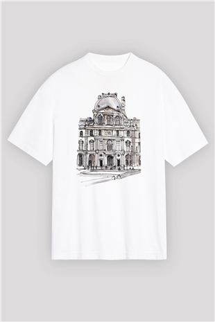 Louvre Müzesi Beyaz Unisex Oversize Tişört T-Shirt