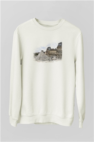 Louvre Müzesi Beyaz Unisex Sweatshirt