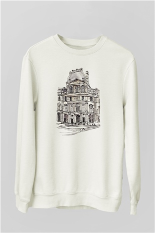 Louvre Müzesi Beyaz Unisex Sweatshirt