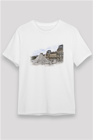 Louvre Müzesi Beyaz Unisex Tişört T-Shirt - TişörtFabrikası