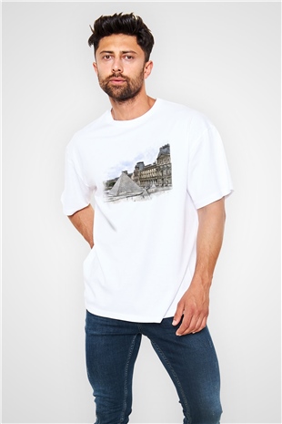 Louvre Müzesi Beyaz Oversize Tişört Oversize T-shirt - TişörtFabrikası