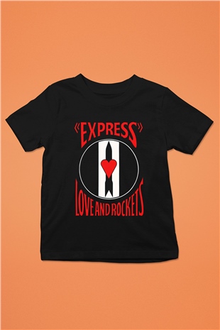 Love and Rockets Baskılı Siyah Unisex Çocuk Tişört