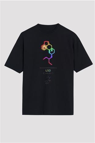 LSD Molekülü Baskılı Unisex Oversize Tişört - Tshirt