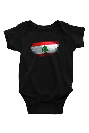 Lübnan - Lebanon Bayrağı Baskılı Unisex Siyah Bebek Body - Zıbın