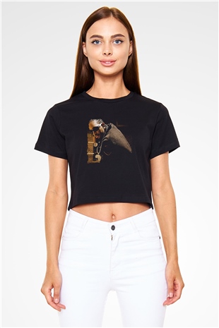 Ludacris Baskılı Crop Top Siyah Kadın Tişört