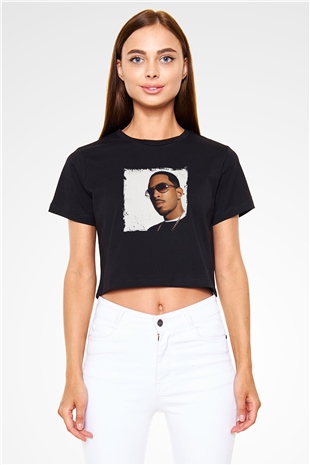 Ludacris Baskılı Crop Top Siyah Kadın Tişört