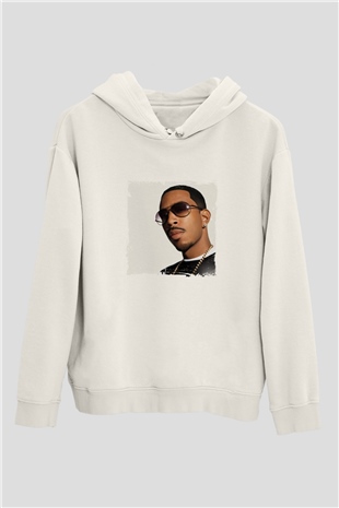 Ludacris Baskılı Unisex Beyaz Kapüşonlu Sweatshirt