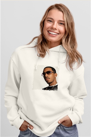 Ludacris Baskılı Unisex Beyaz Kapüşonlu Sweatshirt