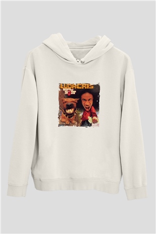 Ludacris Baskılı Unisex Beyaz Kapüşonlu Sweatshirt