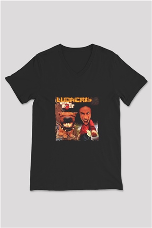 Ludacris Baskılı Unisex Siyah V Yaka Tişört