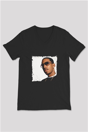 Ludacris Baskılı Unisex Siyah V Yaka Tişört