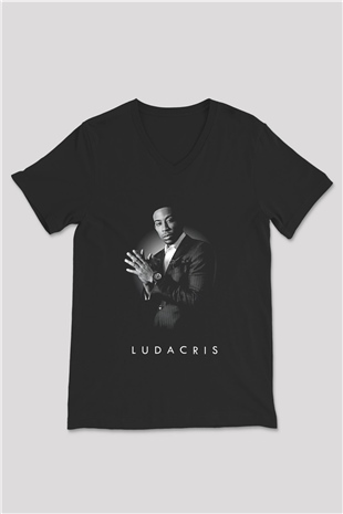 Ludacris Baskılı Unisex Siyah V Yaka Tişört - Tshirt