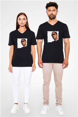 Ludacris Baskılı Unisex Siyah V Yaka Tişört