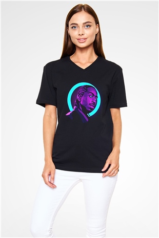 Ludacris Baskılı Unisex Siyah V Yaka Tişört - Tshirt