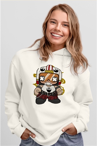 Luke Skypunk Baskılı Beyaz Unisex Hoodie