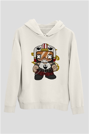 Luke Skypunk Baskılı Beyaz Unisex Hoodie