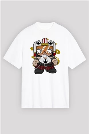 Luke Skypunk Baskılı Beyaz Unisex Oversize Tişört