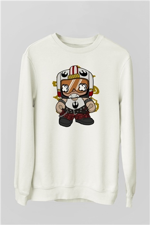 Luke Skypunk Baskılı Beyaz Unisex Sweatshirt