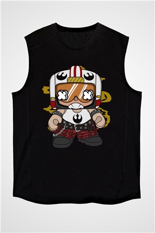 Luke Skypunk Baskılı Siyah Unisex Kolsuz Tişört