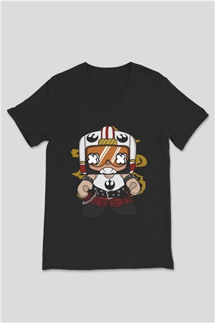 Luke Skypunk Baskılı Siyah Unisex V Yaka Tişört
