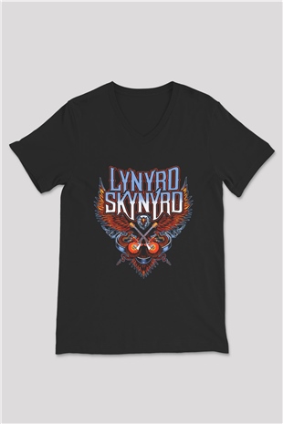 Lynyrd Skynyrd Siyah Unisex V Yaka Tişört T-Shirt