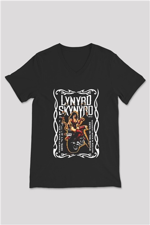 Lynyrd Skynyrd Siyah Unisex V Yaka Tişört T-Shirt