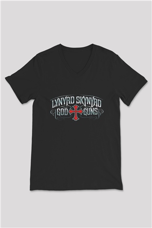 Lynyrd Skynyrd Siyah Unisex V Yaka Tişört T-Shirt