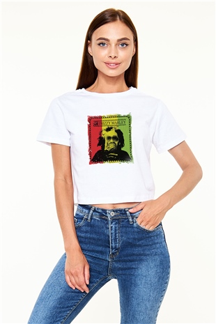 Mac Dre Baskılı Beyaz Kadın Crop Top Tişört