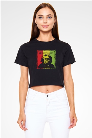 Mac Dre Baskılı Crop Top Siyah Kadın Tişört
