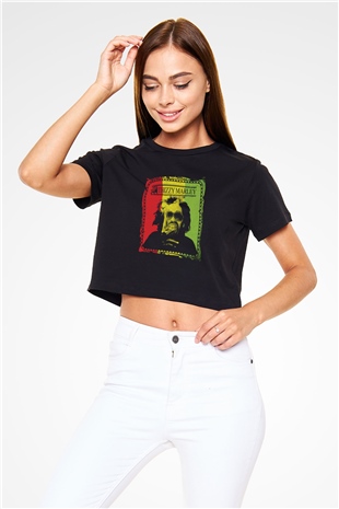 Mac Dre Baskılı Crop Top Siyah Kadın Tişört