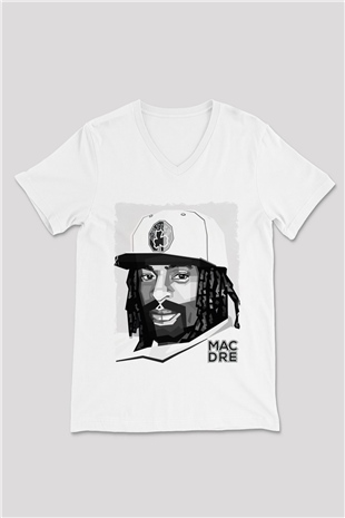 Mac Dre Beyaz Unisex V Yaka Tişört