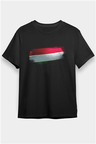 Macaristan - Hungary Bayrağı Baskılı Unisex Siyah Tişört