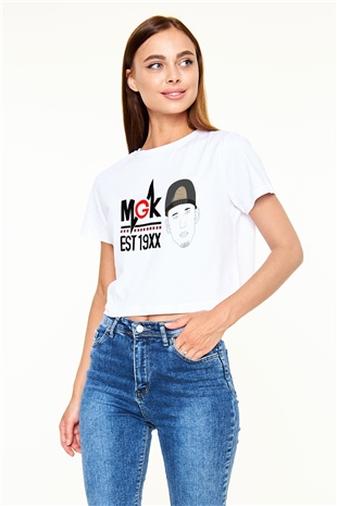 Machine Gun Kelly Beyaz Croptop Tişört