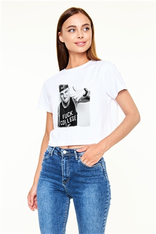 Machine Gun Kelly Beyaz Croptop Tişört
