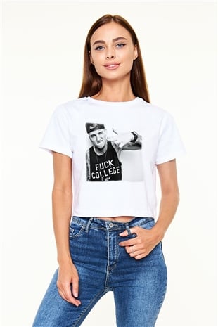 Machine Gun Kelly Beyaz Croptop Tişört