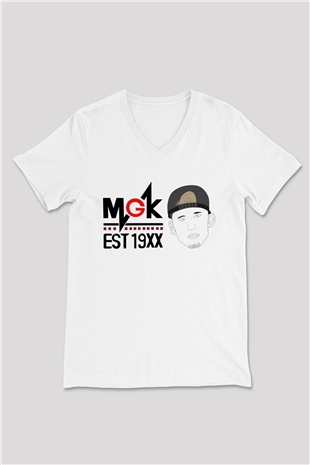 Machine Gun Kelly Beyaz Unisex V Yaka Tişört T-Shirt