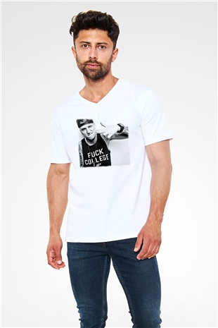 Machine Gun Kelly Beyaz Unisex V Yaka Tişört T-Shirt