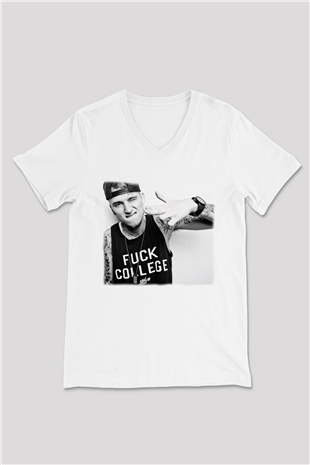 Machine Gun Kelly Beyaz Unisex V Yaka Tişört T-Shirt