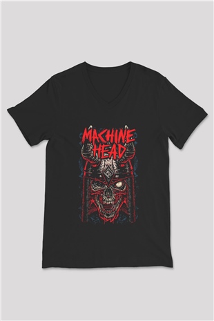 Machine Head Siyah Unisex V Yaka Tişört T-Shirt