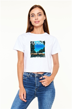 Macklemore Baskılı Beyaz Kadın Crop Top Tişört