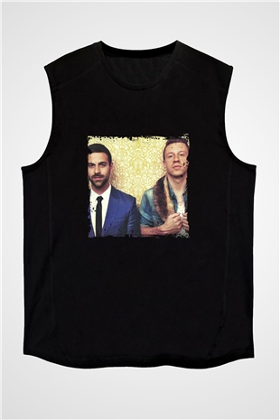 Macklemore Baskılı Unisex Siyah Kolsuz Tişört