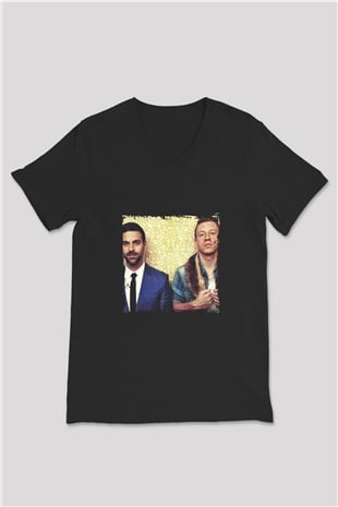 Macklemore Baskılı Unisex Siyah V Yaka Tişört