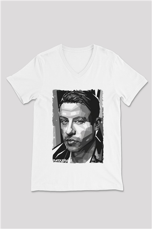Macklemore Beyaz Unisex V Yaka Tişört