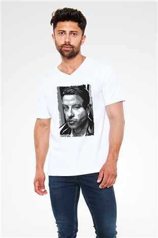 Macklemore Beyaz Unisex V Yaka Tişört