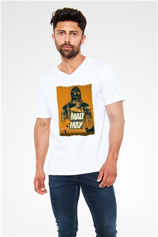 Mad Max Beyaz Unisex V Yaka Tişört