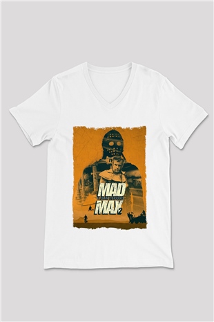 Mad Max Beyaz Unisex V Yaka Tişört