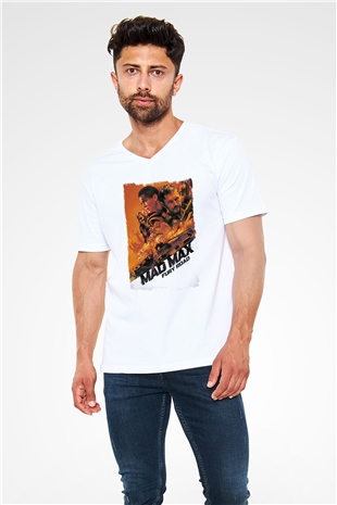 Mad Max Beyaz Unisex V Yaka Tişört
