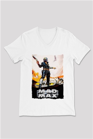Mad Max Beyaz Unisex V Yaka Tişört