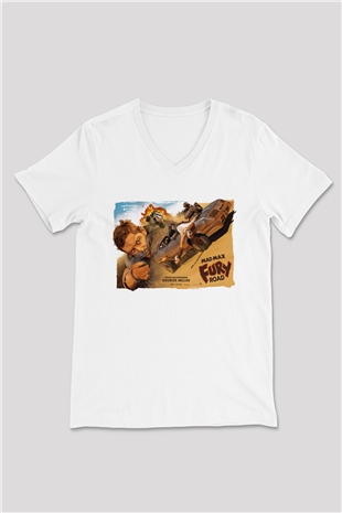Mad Max Beyaz Unisex V Yaka Tişört
