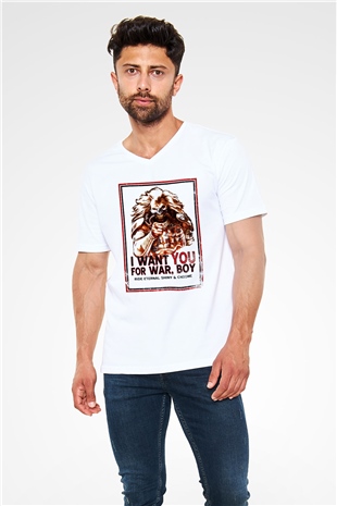 Mad Max Beyaz Unisex V Yaka Tişört T-Shirt